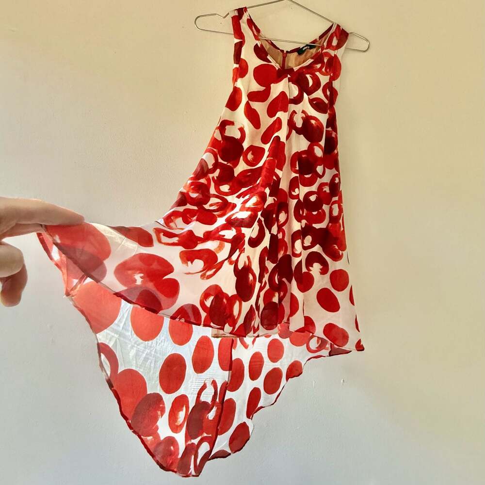 Vera Wang Vintage 100% Silk Red Polka Dot High-Low Y2K Sun Dress